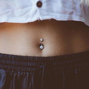 Belly Button Ring  14g White Amor Pearl  Stainless Steel